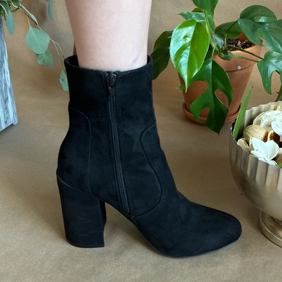 Black suede high heeled ankle boots | Size 7 - Picture 2 of 14